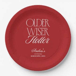 Red Older Wiser Hotter Birthday Paper Plate