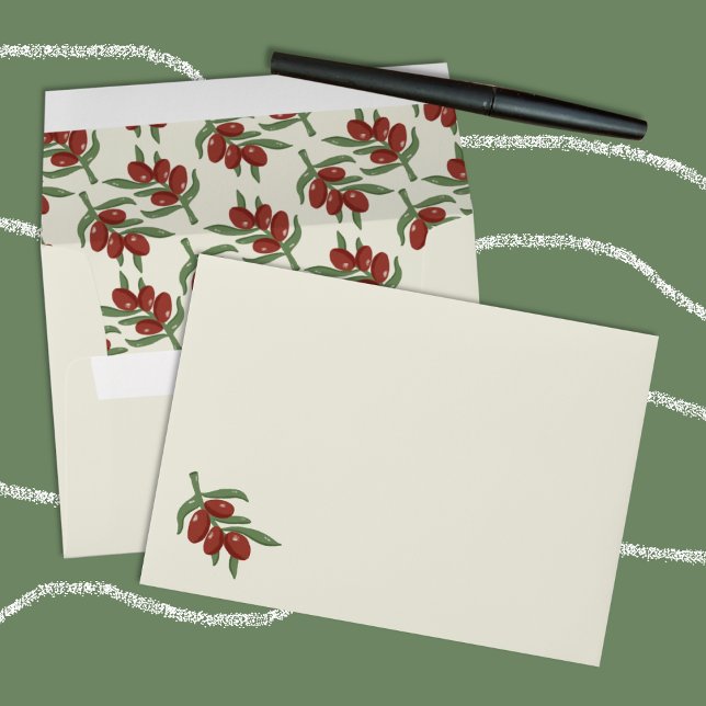 Red Olives on a Branch Light Yellow Envelope (Red olives pattern light yellow envelope)