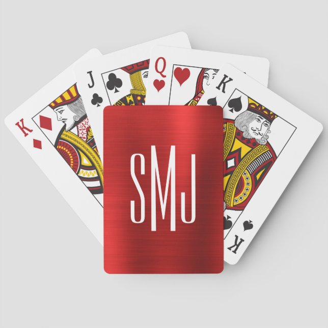 Red Ombre Foil Three Letter Monogram Playing Cards (Back)