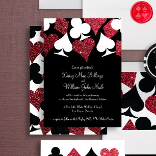 Red on Black Faux Glitter Las Vegas Wedding Invitation