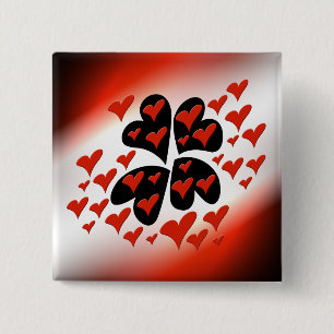 Red on Black Hearts 15 Cm Square Badge