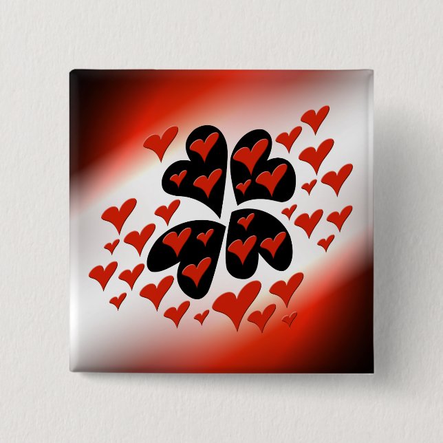 Red on Black Hearts 15 Cm Square Badge (Front)
