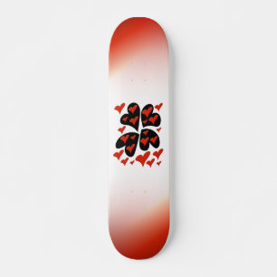 Red on Black Hearts Skateboard