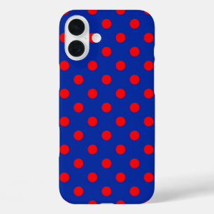 Red On Blue Polka Dots Pattern Design  iPhone 16 Plus Case