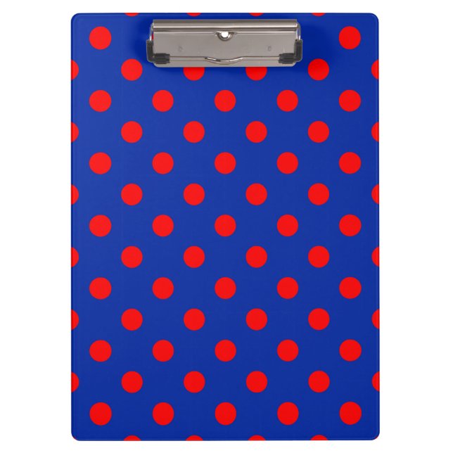 Red On Blue Polka Dots Pattern Design  Clipboard (Front)