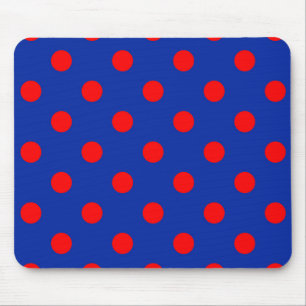 Red On Blue Polka Dots Pattern Design Mouse Pad