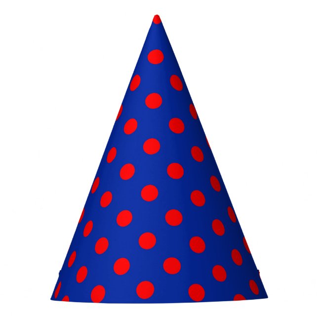 Red On Blue Polka Dots Pattern Design  Party Hat (Front)