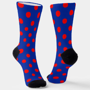 Red On Blue Polka Dots Pattern Design Socks