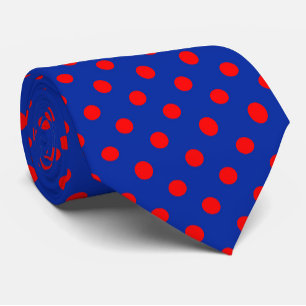 Red On Blue Polka Dots Pattern Design Tie