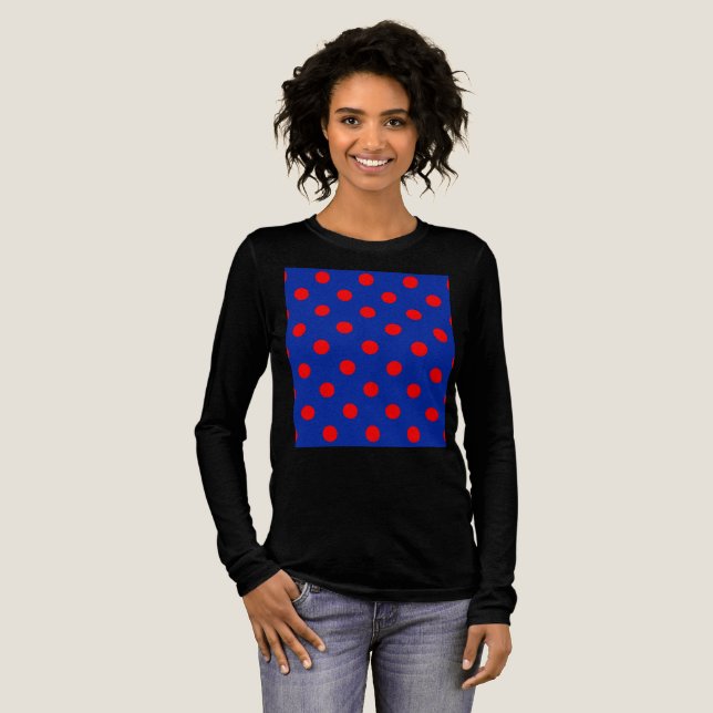 Red On Blue Polka Dots Pattern Design  Tri-Blend Shirt (Full Front)
