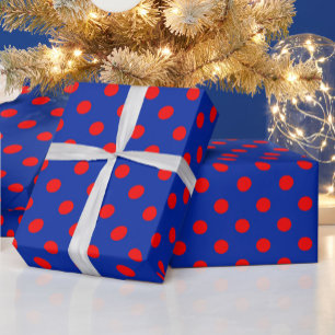 Red On Blue Polka Dots Pattern Design  Wrapping Paper