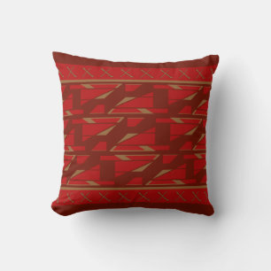 Red on Burgundy Bordered Mediterranean Look Motif Cushion