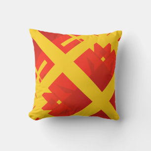 Red on Gold Bold Diagonal Abstract Floral Pattern Cushion