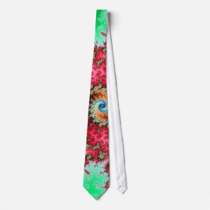Red on Green Double Fractal Spiral Tie