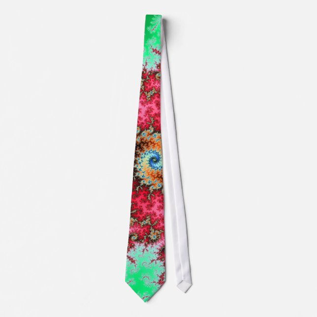 Red on Green Double Fractal Spiral Tie (Front)