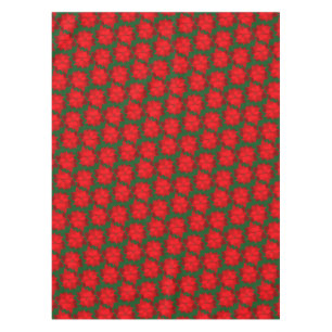 Red on green poinsettia floral holiday tablecloth