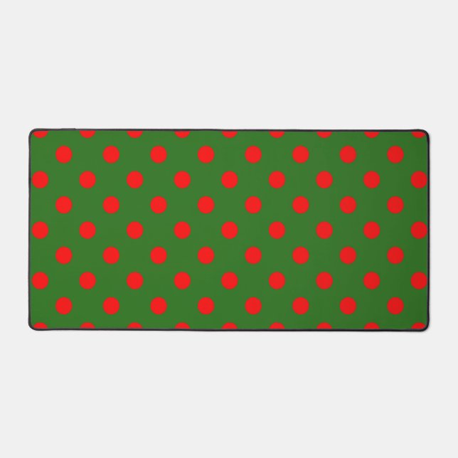Red On Green Polka Dots Pattern Design  Desk Mat (Front)