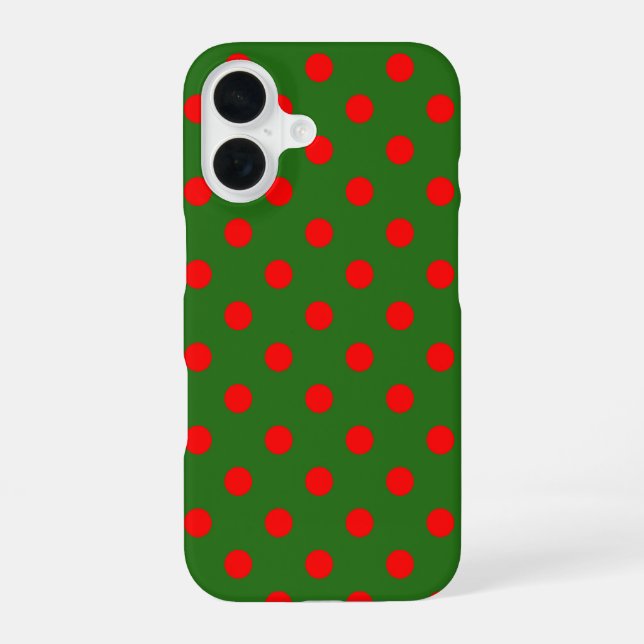 Red On Green Polka Dots Pattern Design  iPhone 16 Case (Back)