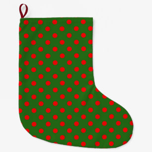 Red On Green Polka Dots Pattern Design  Large Christmas Stocking