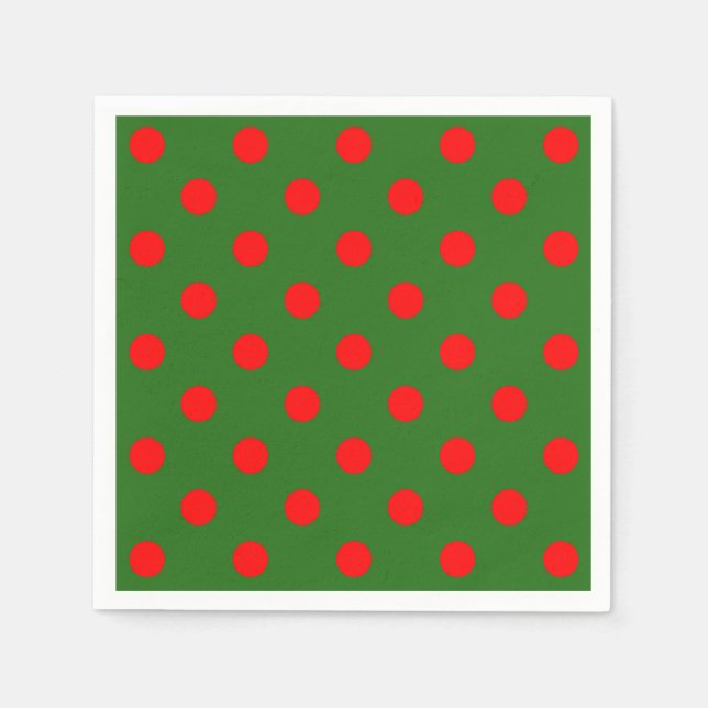 Red On Green Polka Dots Pattern Design  Napkin (Front)
