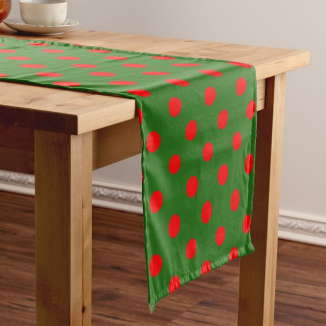 Red On Green Polka Dots Pattern Design  Short Table Runner (Creator Uploaded)