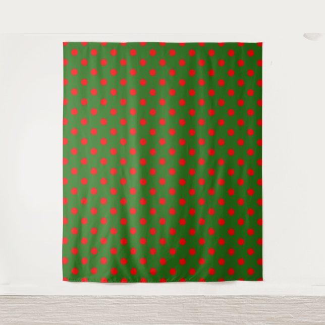 Red On Green Polka Dots Pattern Design  Tapestry (Front)