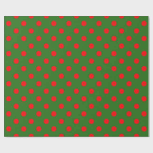 Red On Green Polka Dots Pattern Design  Wrapping Paper (Flat)