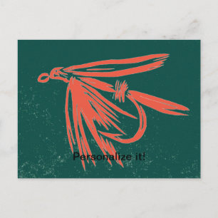 Red on green, wet fly fly fishing fly tying art holiday postcard