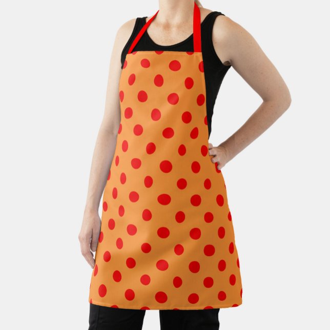 Red On Orange Polka Dots Pattern Design  Apron (Creator Uploaded)