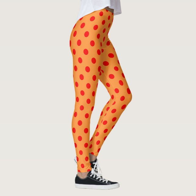 Red On Orange Polka Dots Pattern Design  Leggings (Creator Uploaded)