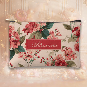 Red on Pink Hibiscus Floral Accessory Pouch