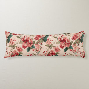 Red on Pink Hibiscus Floral  Body Cushion