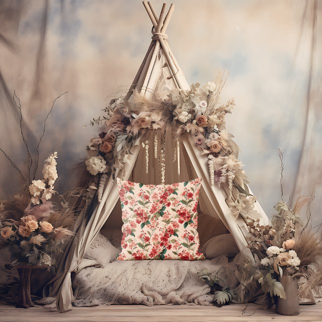 Red on Pink Hibiscus Floral  Cushion (Creator Uploaded)