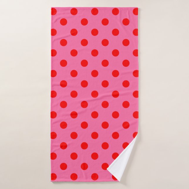 Red On Pink Polka Dots Pattern Design Bath Towel (Bath Towel)