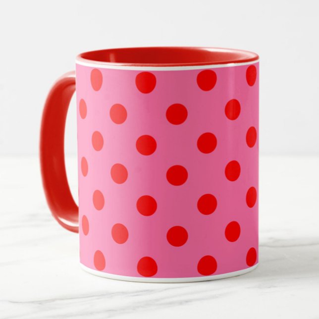 Red On Pink Polka Dots Pattern Design Mug (Creator Uploaded)