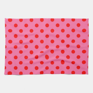 Red On Pink Polka Dots Pattern Design Tea Towel