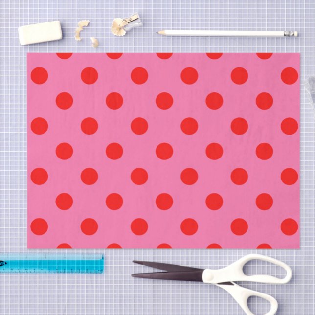 Red On Pink Polka Dots Pattern Design Tissue Paper (Creator Uploaded)