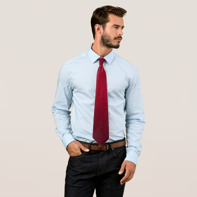 Red on Red Fancy Swirls Stylish Pattern Tie (In Situ)