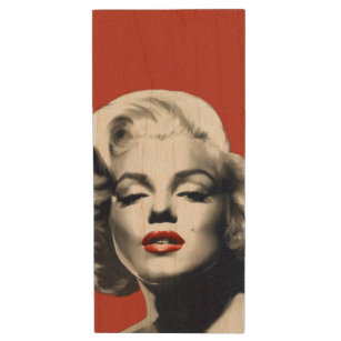 Red on Red Lips Marilyn Wood USB Flash Drive