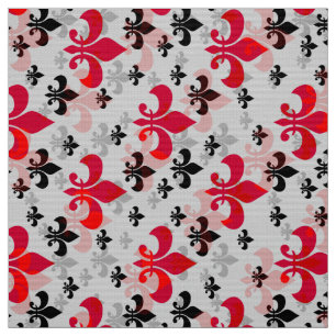 Red On white Fleur De Lis Fabric