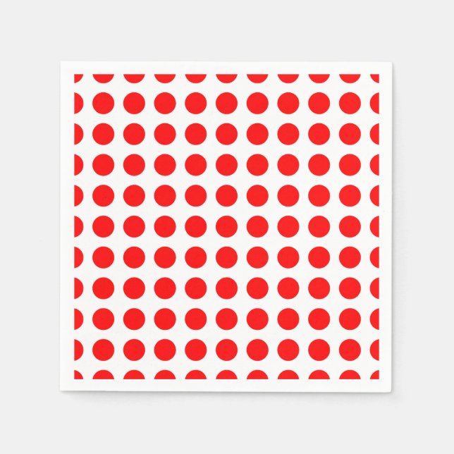 Red on White Large Horizontal Polka Dots Paper Napkin (Front)