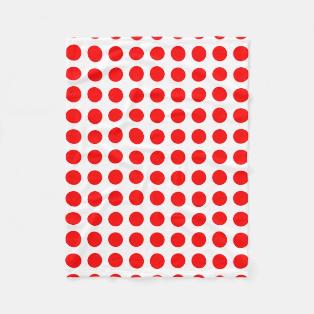 Red on White Large Size Horizontal Polka Dots Fleece Blanket (Front)