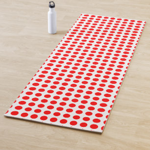 Red on White Large Size Horizontal Polka Dots Yoga Mat