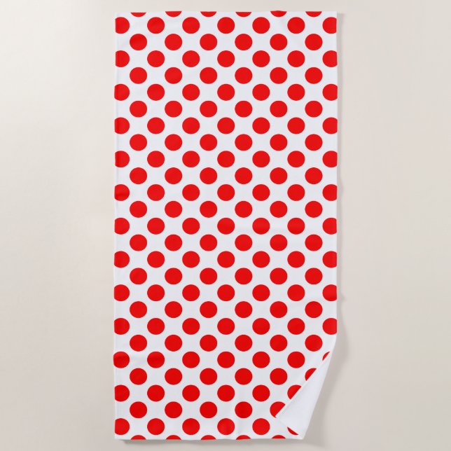 Red on White Large Size Polka Dots Beach Towel (Front)