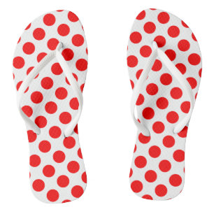 Red on White Large Size Polka Dots Jandals