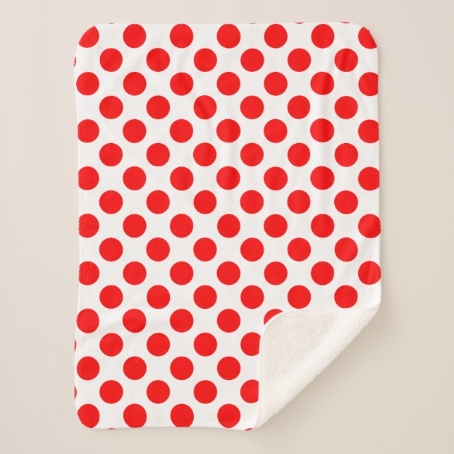 Red on White Large Size Polka Dots Sherpa Blanket (Front)