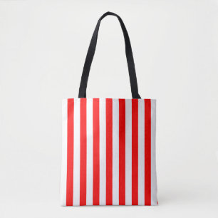 Red on White Large Size Vertical Stripes Pattern Tote Bag
