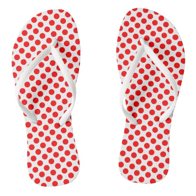 Red on White Medium Size Polka Dots Jandals (Footbed)