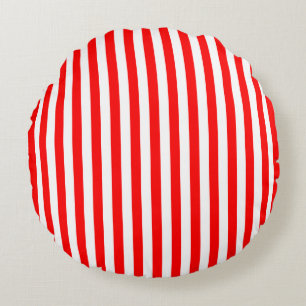 Red on White Medium Size Stripes Round Cushion