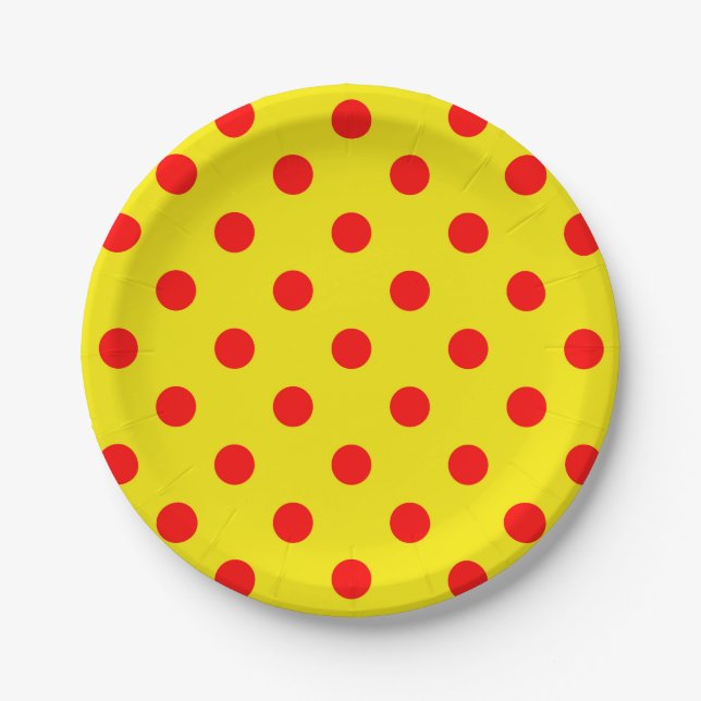Red On Yellow Polka Dots Pattern Design  Paper Plate (Front)